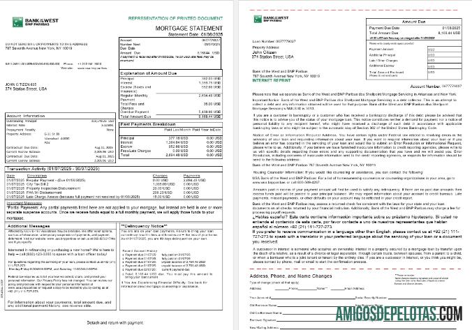 Declaração de hipoteca do Banco do Oeste dos EUA Dakota do Sul do BNP Paribas Bank em formatos Word e PDF, 3 páginas 1 2 exemplo real